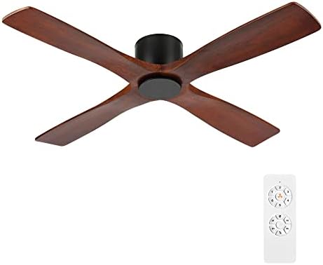 WINGBO 54 Inch Flush Mount DC Ceiling Fan without Lights  4 Reversible Carved Wood Blades  6 Speed Noiseless DC Motor  Hugger Ceiling Fan No Lights in Graphite Finish with Gray Blades  ETL Listed
