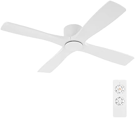 WINGBO 54 Inch Flush Mount DC Ceiling Fan without Lights  4 Reversible Carved Wood Blades  6 Speed Noiseless DC Motor  Hugger Ceiling Fan No Lights in Graphite Finish with Gray Blades  ETL Listed