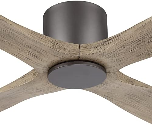 WINGBO 54 Inch Flush Mount DC Ceiling Fan without Lights  4 Reversible Carved Wood Blades  6 Speed Noiseless DC Motor  Hugger Ceiling Fan No Lights in Graphite Finish with Gray Blades  ETL Listed