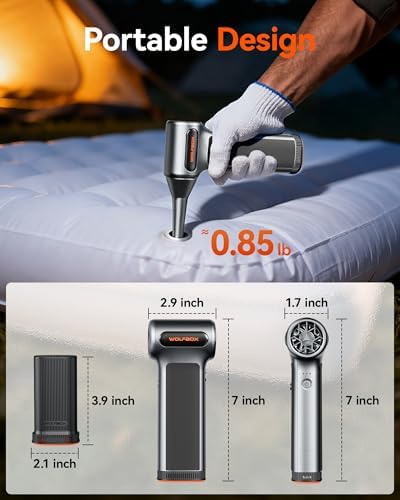 WOLFBOX MF200 Electric Air Duster with Removable Battery & 4 Nozzles  Cordless 3 Speed Adjustable Mini Blower for Computer Keyboard  Car Cleaning  Home  and Outdoor Use