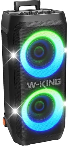 W KING Portable Speaker Bluetooth Partybox  370W MAX Pro Sound Loud  Deepest Bass Large Outdoor Boom Box Wireless  CSB  Telescopic Handle&Sturdy Wheels  25H  Futuristic Light MIC&Guitar in