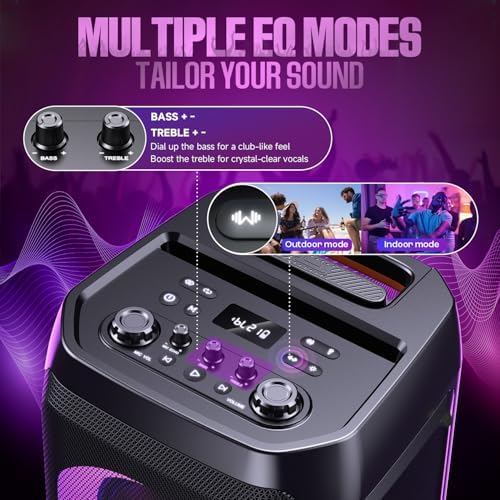 W KING Portable Speaker Bluetooth Partybox  370W MAX Pro Sound Loud  Deepest Bass Large Outdoor Boom Box Wireless  CSB  Telescopic Handle&Sturdy Wheels  25H  Futuristic Light MIC&Guitar in