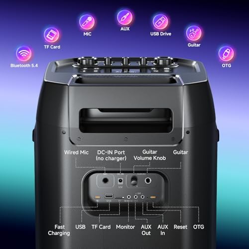 W KING Portable Speaker Bluetooth Partybox  370W MAX Pro Sound Loud  Deepest Bass Large Outdoor Boom Box Wireless  CSB  Telescopic Handle&Sturdy Wheels  25H  Futuristic Light MIC&Guitar in