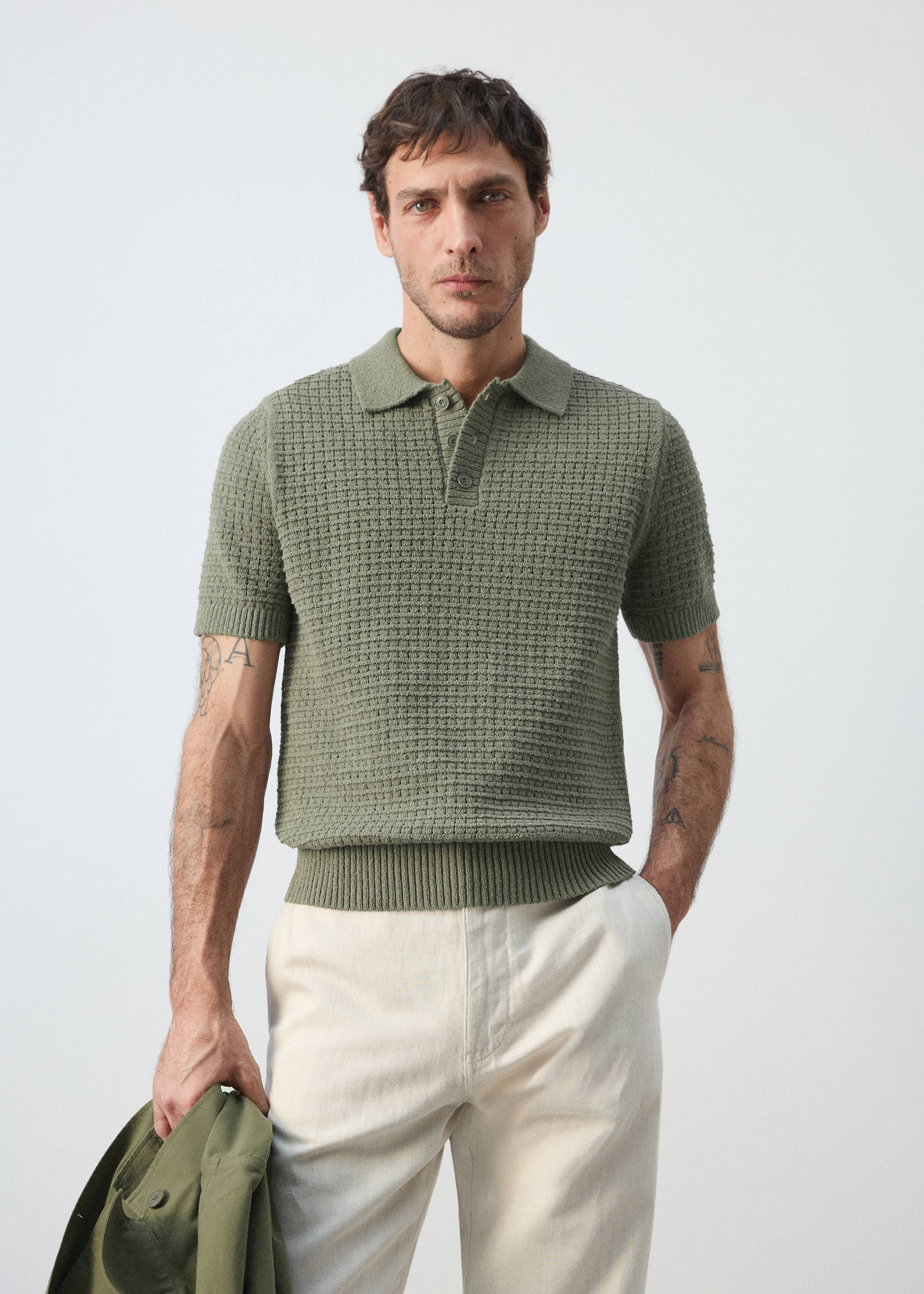 Waffle-knit polo