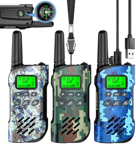 Walkie Talkies for Kids Rechargeable Toys for Boys and Girls Ages 3 12  3 Pack Long Range 2 Way Radios  Birthday Gifts Christmas Stockings  Outdoor Play  Family Games  Hiking Camping Gear