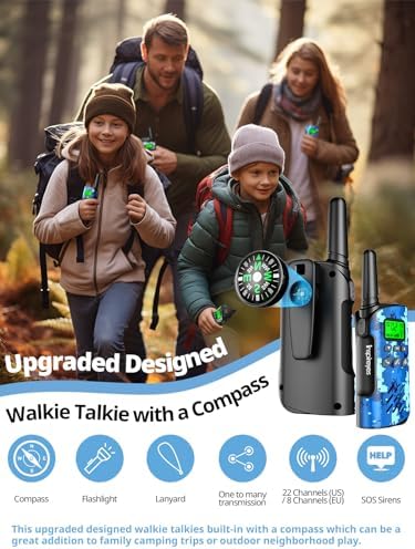 Walkie Talkies for Kids Rechargeable Toys for Boys and Girls Ages 3 12  3 Pack Long Range 2 Way Radios  Birthday Gifts Christmas Stockings  Outdoor Play  Family Games  Hiking Camping Gear
