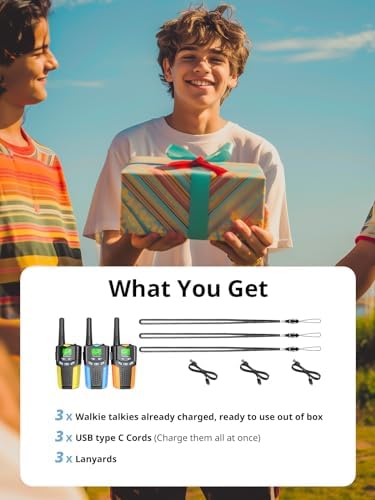 Walkie Talkies for Kids Rechargeable Toys for Boys and Girls Ages 3 12  3 Pack Long Range 2 Way Radios  Birthday Gifts Christmas Stockings  Outdoor Play  Family Games  Hiking Camping Gear