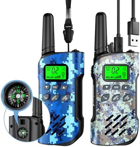 Walkie Talkies for Kids Rechargeable Toys for Boys and Girls Ages 3 12  3 Pack Long Range 2 Way Radios  Birthday Gifts Christmas Stockings  Outdoor Play  Family Games  Hiking Camping Gear