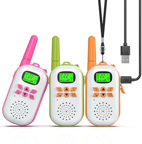 Walkie Talkies for Kids Rechargeable Toys for Boys and Girls Ages 3 12  3 Pack Long Range 2 Way Radios  Birthday Gifts Christmas Stockings  Outdoor Play  Family Games  Hiking Camping Gear