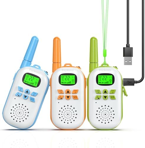 Walkie Talkies for Kids Rechargeable Toys for Boys and Girls Ages 3 12  3 Pack Long Range 2 Way Radios  Birthday Gifts Christmas Stockings  Outdoor Play  Family Games  Hiking Camping Gear