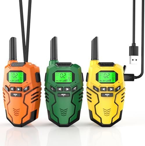 Walkie Talkies for Kids Rechargeable Toys for Boys and Girls Ages 3 12  3 Pack Long Range 2 Way Radios  Birthday Gifts Christmas Stockings  Outdoor Play  Family Games  Hiking Camping Gear