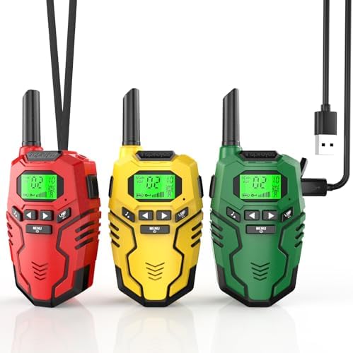 Walkie Talkies for Kids Rechargeable Toys for Boys and Girls Ages 3 12  3 Pack Long Range 2 Way Radios  Birthday Gifts Christmas Stockings  Outdoor Play  Family Games  Hiking Camping Gear
