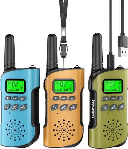 Walkie Talkies for Kids Rechargeable Toys for Boys and Girls Ages 3 12  3 Pack Long Range 2 Way Radios  Birthday Gifts Christmas Stockings  Outdoor Play  Family Games  Hiking Camping Gear