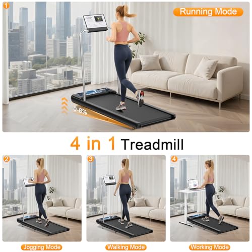 Walking Mat Treadmill with Incline and Handle Bar  Silent and Foldable Fitness Equipment  Treadmill with 4 in 1 Modes  Easy Assembly  Portable Home Gym Equipment