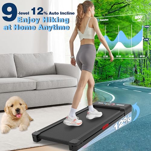 Walking Pad Treadmill with 12  9 Level Auto Incline  450 lbs Capacity RGB LED Screen  Bluetooth Speaker Under Desk Treadmill  Compact Treadmills for Home Hiking
