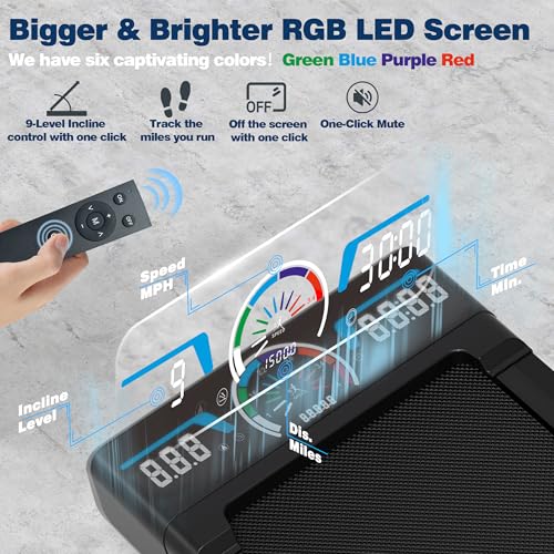 Walking Pad Treadmill with 12  9 Level Auto Incline  450 lbs Capacity RGB LED Screen  Bluetooth Speaker Under Desk Treadmill  Compact Treadmills for Home Hiking
