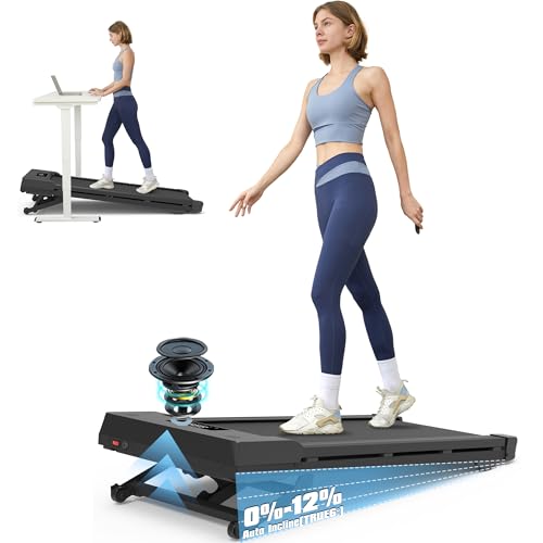Walking Pad Treadmill with 12  9 Level Auto Incline  450 lbs Capacity Bluetooth Speaker Under Desk Treadmills for Home Hiking  5 MPH