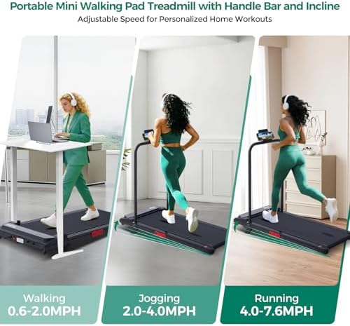 Walking Pad Treadmill with Handle Bar and Incline  0 6 7 6MPH Electric Under Desk Treadmill for Home Small  350LBS Mini Small Treadmills with Handles  3 0HP Portable Treadmills for Home Exercising