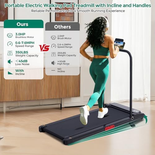 Walking Pad Treadmill with Handle Bar and Incline  0 6 7 6MPH Electric Under Desk Treadmill for Home Small  350LBS Mini Small Treadmills with Handles  3 0HP Portable Treadmills for Home Exercising