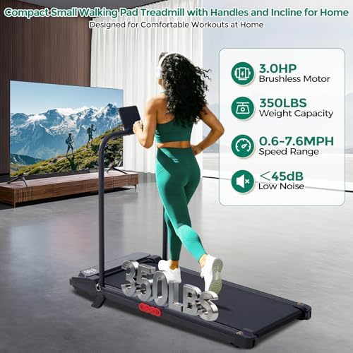 Walking Pad Treadmill with Handle Bar and Incline  0 6 7 6MPH Electric Under Desk Treadmill for Home Small  350LBS Mini Small Treadmills with Handles  3 0HP Portable Treadmills for Home Exercising
