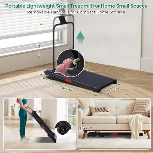 Walking Pad Treadmill with Handle Bar and Incline  0 6 7 6MPH Electric Under Desk Treadmill for Home Small  350LBS Mini Small Treadmills with Handles  3 0HP Portable Treadmills for Home Exercising