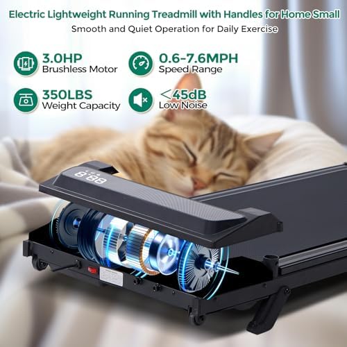 Walking Pad Treadmill with Handle Bar and Incline  0 6 7 6MPH Electric Under Desk Treadmill for Home Small  350LBS Mini Small Treadmills with Handles  3 0HP Portable Treadmills for Home Exercising