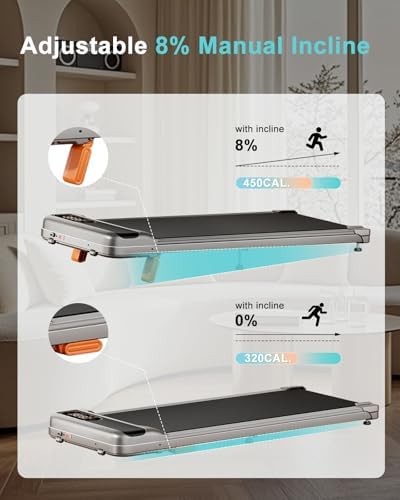 Walking Pad  Under Desk Treadmill with Incline for Home Office 2 5HP Portable Walking Treadmill with 265 Lbs Weight Capacity Walking Machine  Remote Control  LED Display