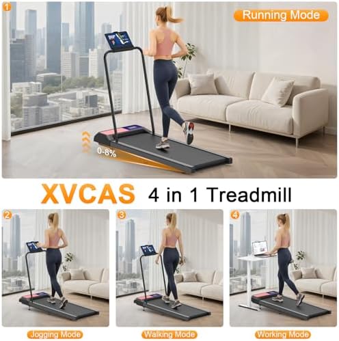 Walking Treadmill Pad with Handle Bar  Silent and Foldable Fitness Equipment  Treadmill with 4 in 1 Modes  Easy Assembly  Portable Home Gym Equipment