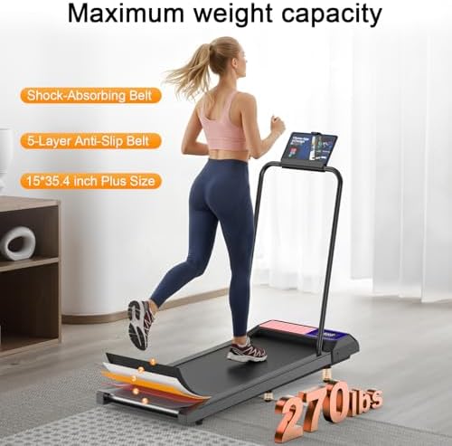 Walking Treadmill Pad with Handle Bar  Silent and Foldable Fitness Equipment  Treadmill with 4 in 1 Modes  Easy Assembly  Portable Home Gym Equipment