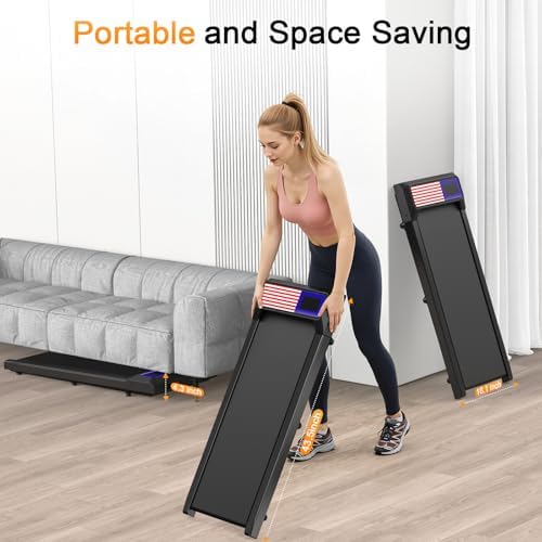 Walking Treadmill Pad with Handle Bar  Silent and Foldable Fitness Equipment  Treadmill with 4 in 1 Modes  Easy Assembly  Portable Home Gym Equipment