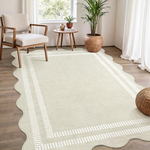 Washable 3x5 Indoor Entryway Rug  Solid Pink Non Slip Rugs for Bedroom Girls  Stain Resistant Scalloped Soft Carpet for Nursery Dorm Kitchen