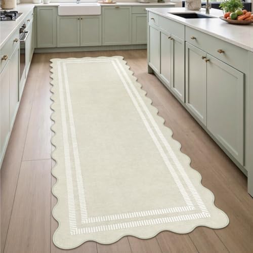 Washable 3x5 Indoor Entryway Rug  Solid Pink Non Slip Rugs for Bedroom Girls  Stain Resistant Scalloped Soft Carpet for Nursery Dorm Kitchen