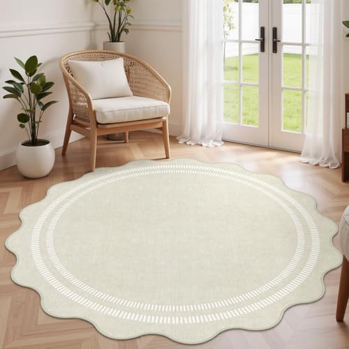 Washable 3x5 Indoor Entryway Rug  Solid Pink Non Slip Rugs for Bedroom Girls  Stain Resistant Scalloped Soft Carpet for Nursery Dorm Kitchen