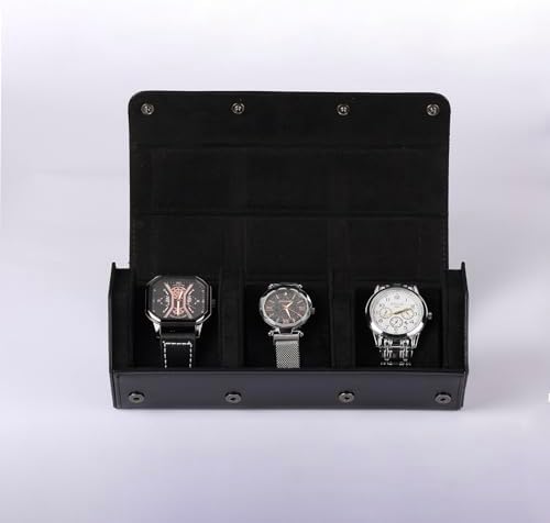 Watch Travel Case for Men  3 Slot Watch Box Organizer Display Case   Portable Watch Storage & Travel Case   Watch Roll Fits All Wrist Watches & Smart Watches Up to 50mm