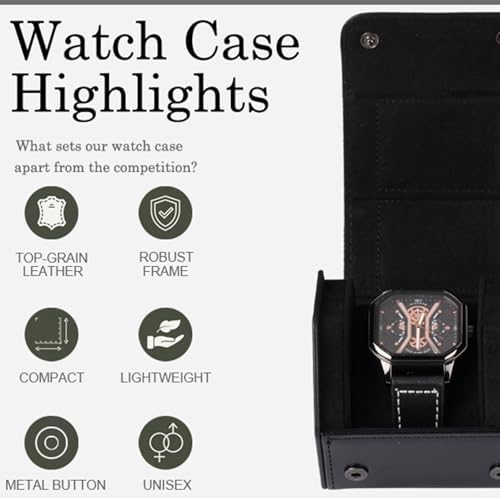 Watch Travel Case for Men  3 Slot Watch Box Organizer Display Case   Portable Watch Storage & Travel Case   Watch Roll Fits All Wrist Watches & Smart Watches Up to 50mm