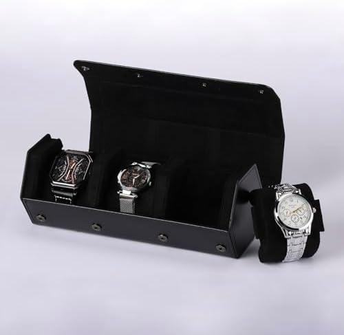 Watch Travel Case for Men  3 Slot Watch Box Organizer Display Case   Portable Watch Storage & Travel Case   Watch Roll Fits All Wrist Watches & Smart Watches Up to 50mm