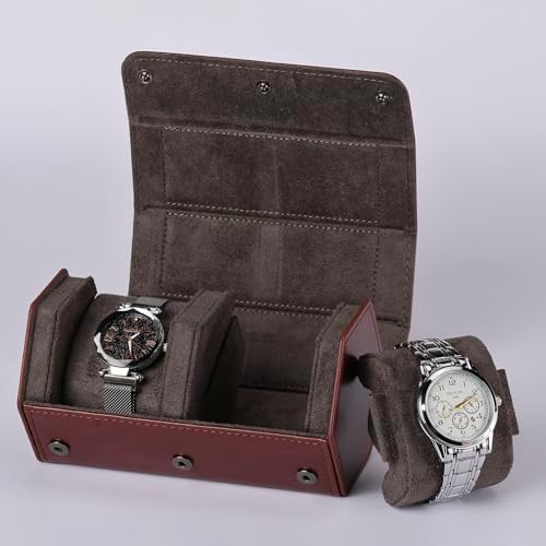 Watch Travel Case for Men  3 Slot Watch Box Organizer Display Case   Portable Watch Storage & Travel Case   Watch Roll Fits All Wrist Watches & Smart Watches Up to 50mm