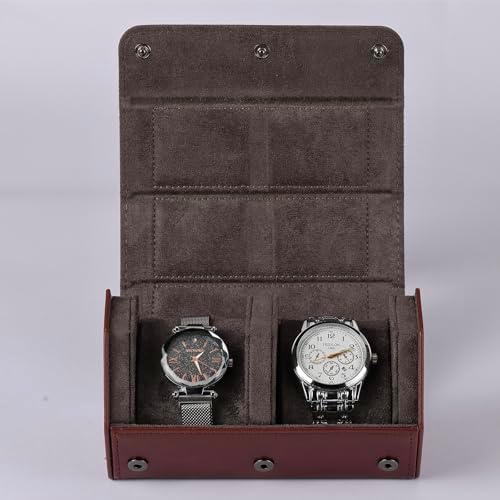 Watch Travel Case for Men  3 Slot Watch Box Organizer Display Case   Portable Watch Storage & Travel Case   Watch Roll Fits All Wrist Watches & Smart Watches Up to 50mm