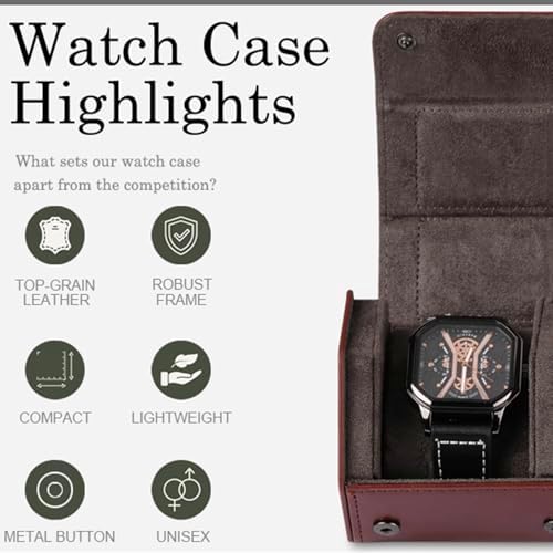Watch Travel Case for Men  3 Slot Watch Box Organizer Display Case   Portable Watch Storage & Travel Case   Watch Roll Fits All Wrist Watches & Smart Watches Up to 50mm