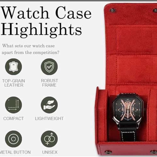 Watch Travel Case for Men  3 Slot Watch Box Organizer Display Case   Portable Watch Storage & Travel Case   Watch Roll Fits All Wrist Watches & Smart Watches Up to 50mm