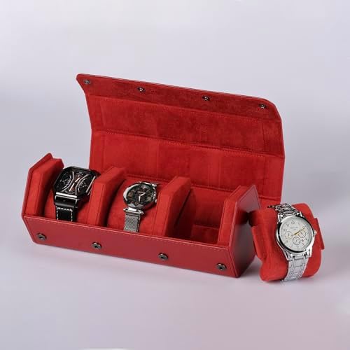 Watch Travel Case for Men  3 Slot Watch Box Organizer Display Case   Portable Watch Storage & Travel Case   Watch Roll Fits All Wrist Watches & Smart Watches Up to 50mm