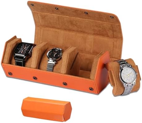 Watch Travel Case for Men  3 Slot Watch Box Organizer Display Case   Portable Watch Storage & Travel Case   Watch Roll Fits All Wrist Watches & Smart Watches Up to 50mm