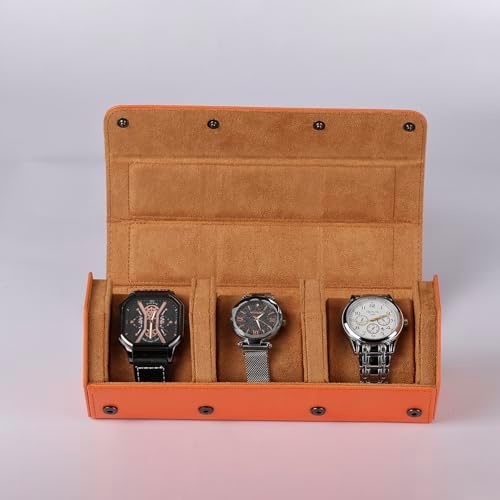 Watch Travel Case for Men  3 Slot Watch Box Organizer Display Case   Portable Watch Storage & Travel Case   Watch Roll Fits All Wrist Watches & Smart Watches Up to 50mm