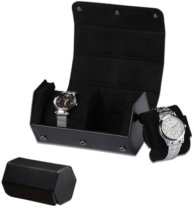 Watch Travel Case for Men  3 Slot Watch Box Organizer Display Case   Portable Watch Storage & Travel Case   Watch Roll Fits All Wrist Watches & Smart Watches Up to 50mm