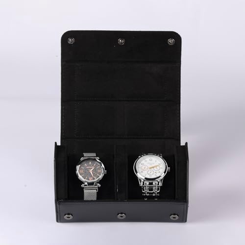 Watch Travel Case for Men  3 Slot Watch Box Organizer Display Case   Portable Watch Storage & Travel Case   Watch Roll Fits All Wrist Watches & Smart Watches Up to 50mm