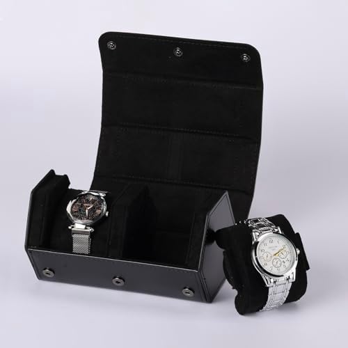 Watch Travel Case for Men  3 Slot Watch Box Organizer Display Case   Portable Watch Storage & Travel Case   Watch Roll Fits All Wrist Watches & Smart Watches Up to 50mm
