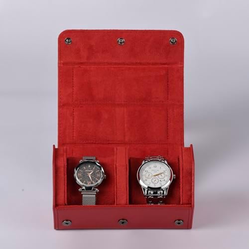 Watch Travel Case for Men  3 Slot Watch Box Organizer Display Case   Portable Watch Storage & Travel Case   Watch Roll Fits All Wrist Watches & Smart Watches Up to 50mm