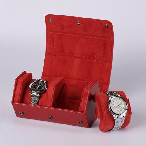 Watch Travel Case for Men  3 Slot Watch Box Organizer Display Case   Portable Watch Storage & Travel Case   Watch Roll Fits All Wrist Watches & Smart Watches Up to 50mm