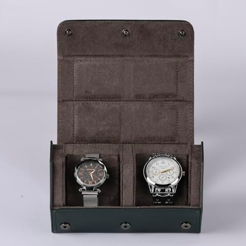 Watch Travel Case for Men  3 Slot Watch Box Organizer Display Case   Portable Watch Storage & Travel Case   Watch Roll Fits All Wrist Watches & Smart Watches Up to 50mm