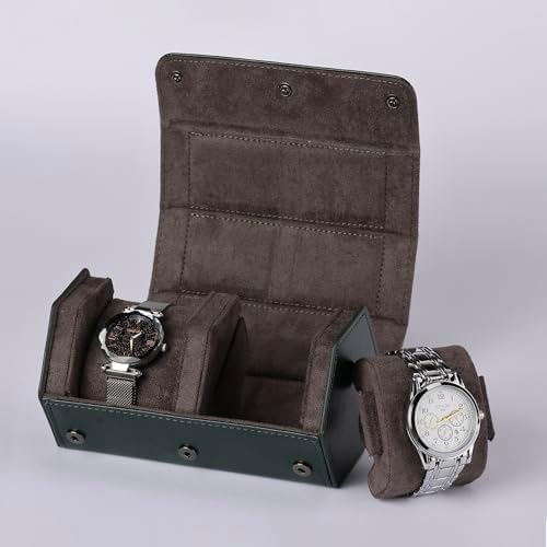 Watch Travel Case for Men  3 Slot Watch Box Organizer Display Case   Portable Watch Storage & Travel Case   Watch Roll Fits All Wrist Watches & Smart Watches Up to 50mm